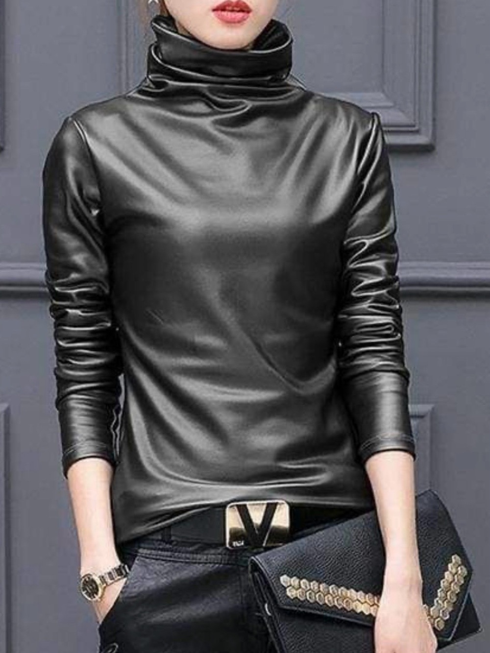 Sonja Leather Turtleneck